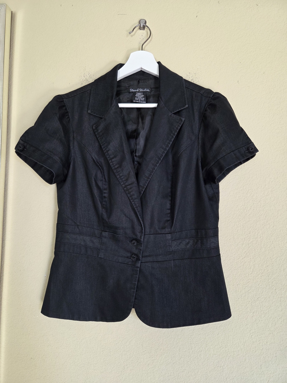 Stoosh Y2k Black Short-Sleeve Tailored Bomber Blazer